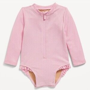 Old Navy Size 6-12 Months Pink Textured Zip-Front Rashguard One-Piece Swimsuit